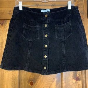 Black Button Up Corduroy Mini Skirt
